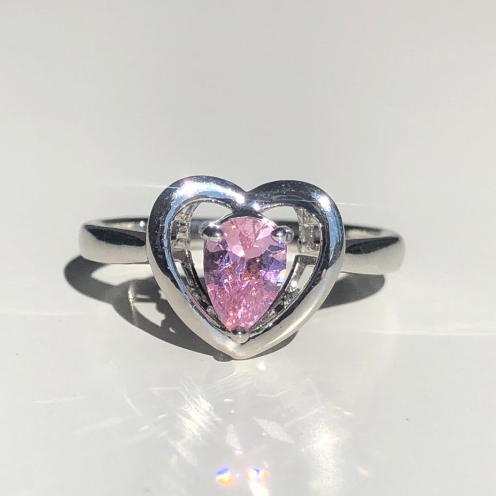 Silver Ring Pink Heart Stone in a size 8.